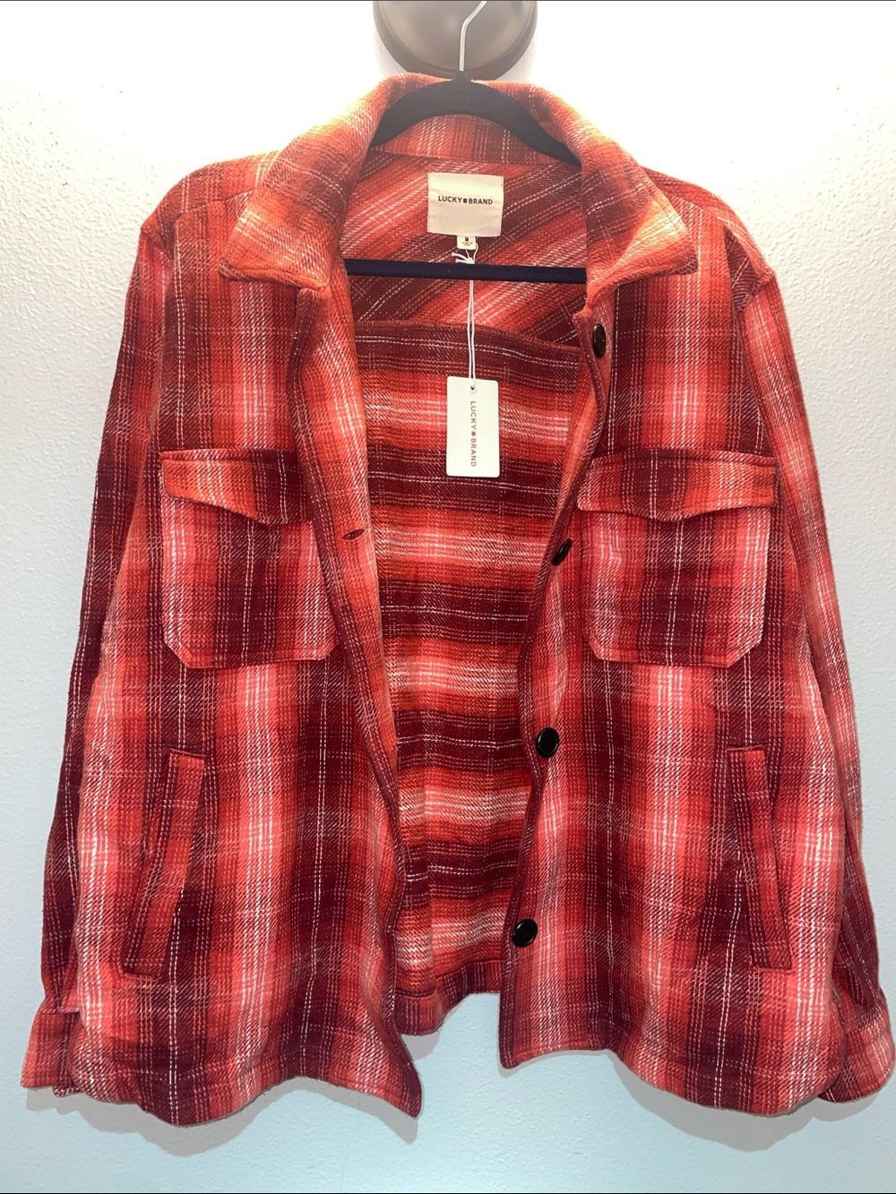 Lucky Brand Red Plaid Utility Jacket. 100% Cotton NWT